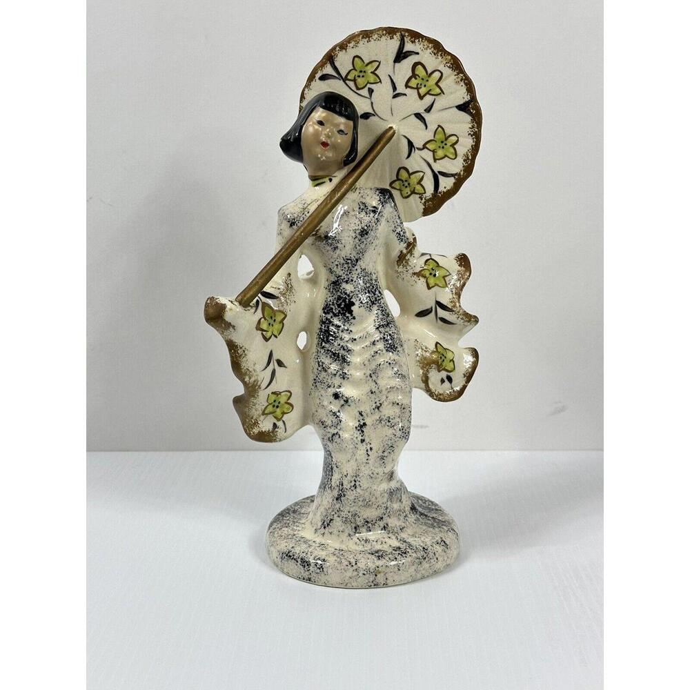 Vintage Mid Century Modern HEDI SHOOP Asian Girl with Parasol Figurine Statue